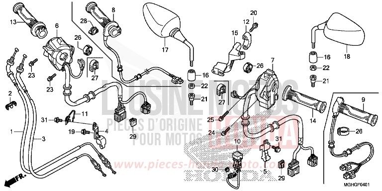 COMMUTATEUR/CABLE/MIROIR (VFR1200XD/XDA/XDL/XDS) de VFR1200X "Crosstourer" DCT PEARL COSMIC BLACK (NHA64) 2016